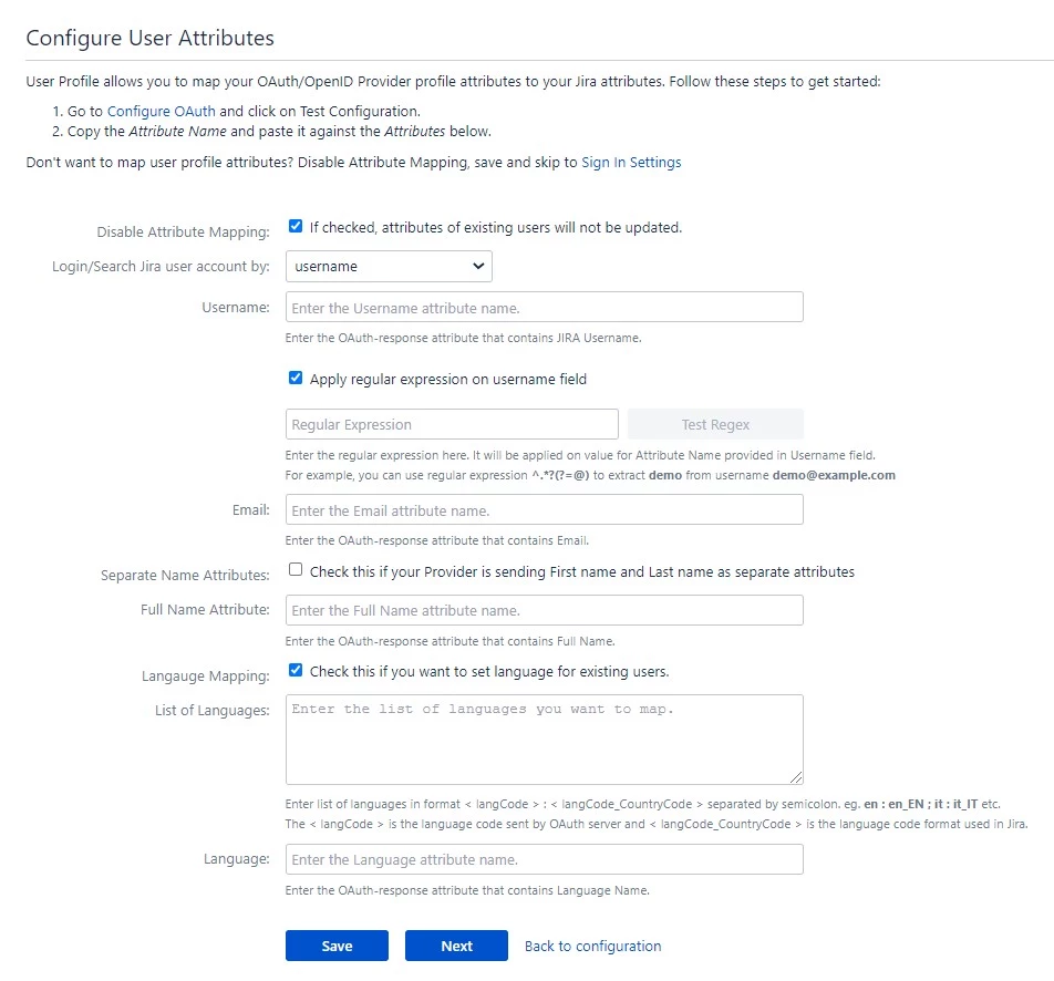 OAuth / OpenID Single Sign On (SSO) into Confluence, Configure User Profile