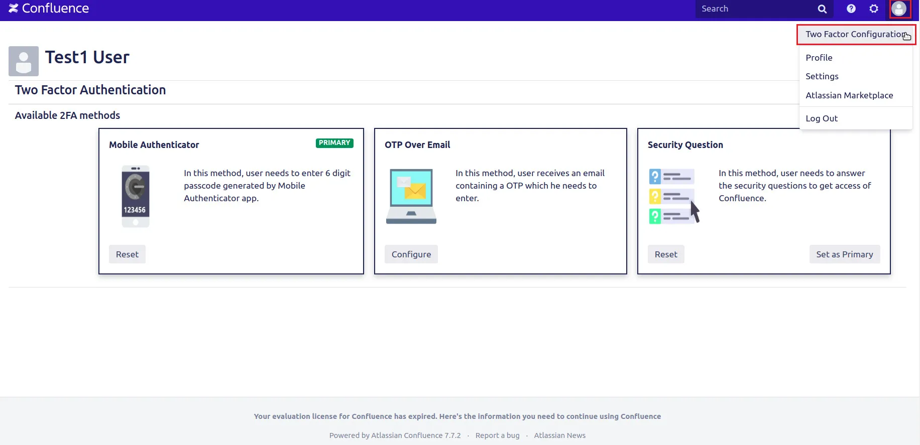 Setup Two Factor (2FA / MFA) Authentication for Confluence using OTP, KBA, TOTP methods