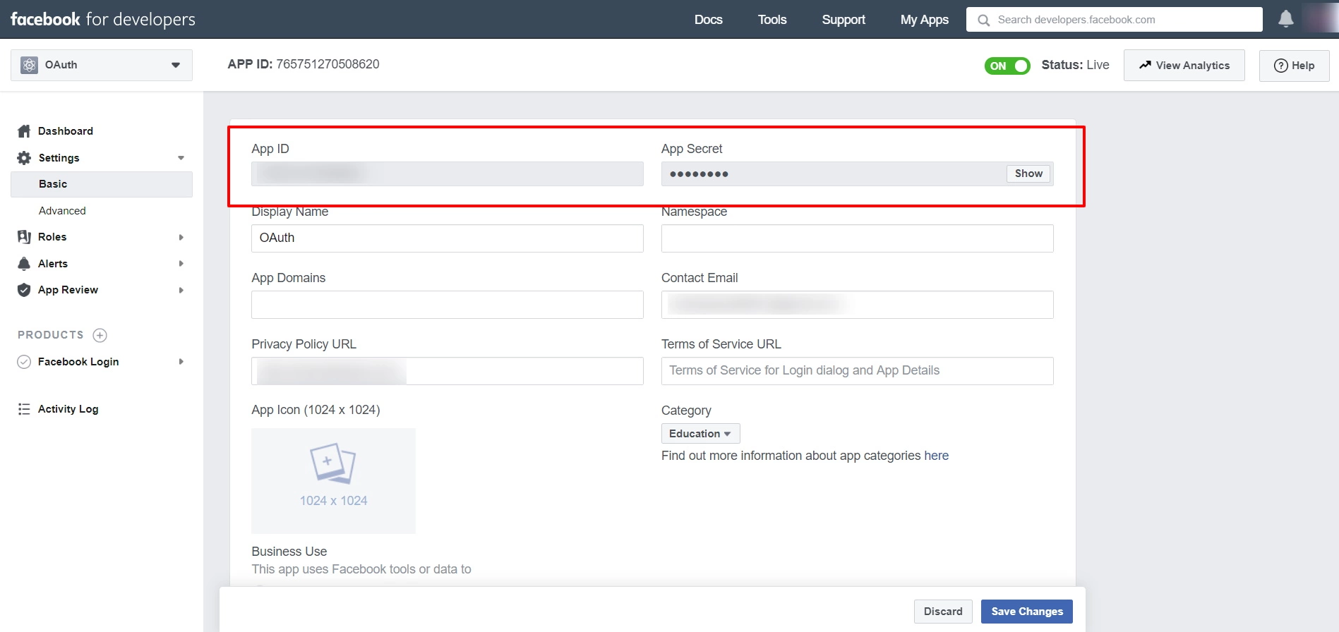 OAuth/OpenID/OIDC Single Sign On (SSO), Facebook SSO Login Holen Sie sich ID und Geheimnis