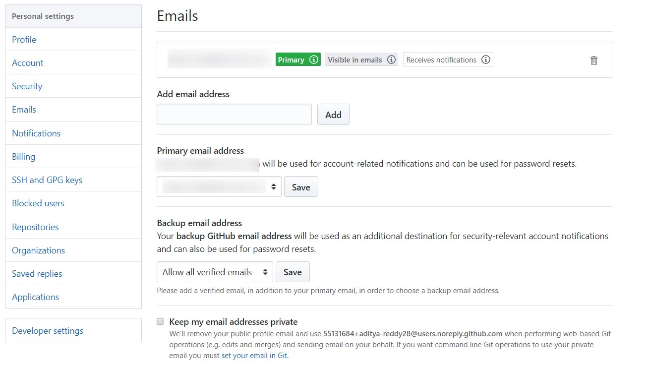 OAuth / OpneID Single Sign On (SSO) using GitHub Enterprise Identity Provider, Emails tab