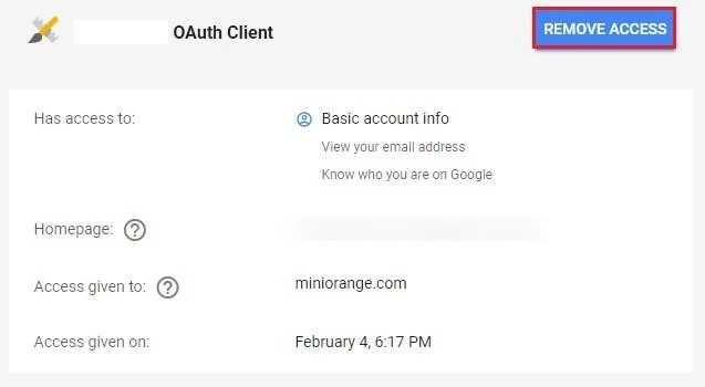 OAuth/OpenID Single Sign On (SSO) using Google Apps Identity Provider, Remove access