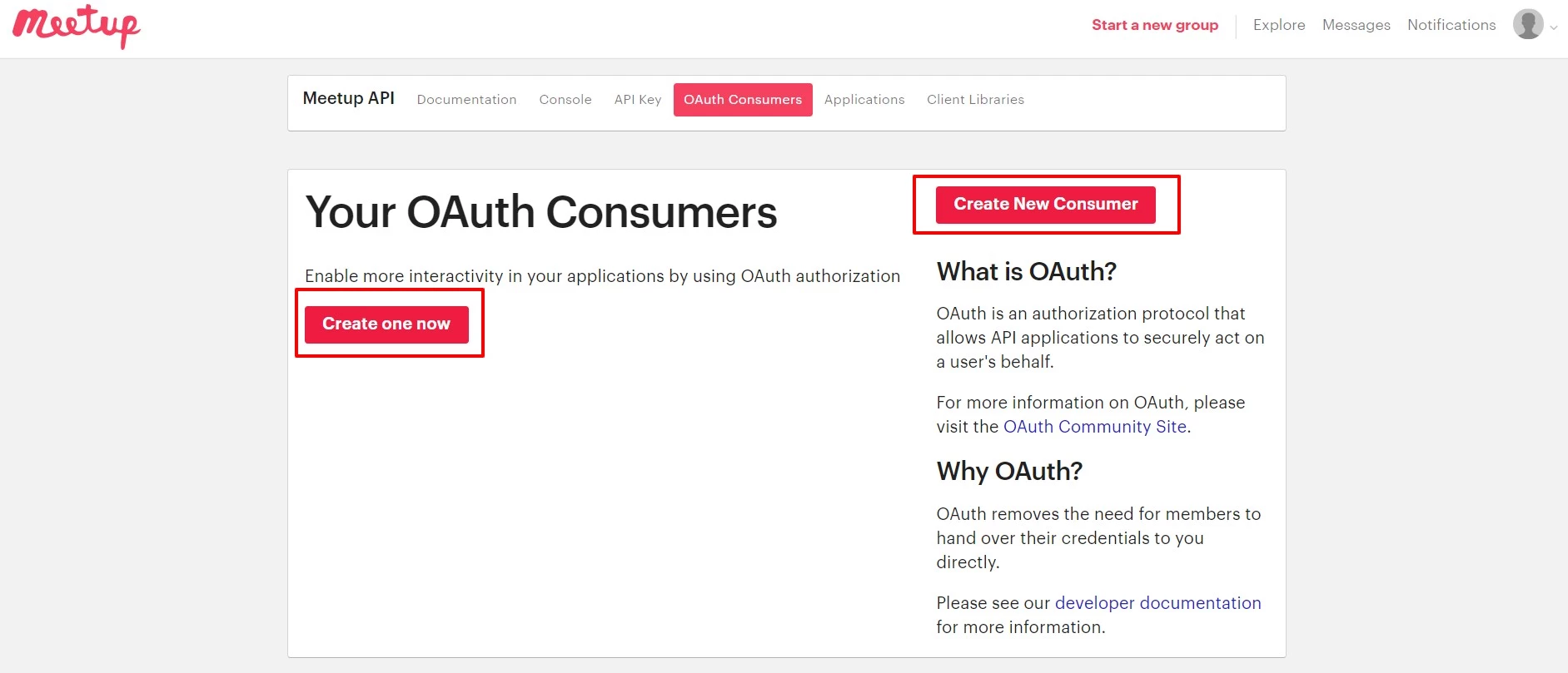 OAuth/OpenID/OIDC Single Sign On (SSO) using Meetup Identity Provider, Create new consumer application