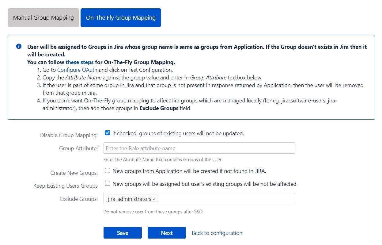 OAuth / OpenID Single Sign On (SSO) into Jira , On the fly group mapping