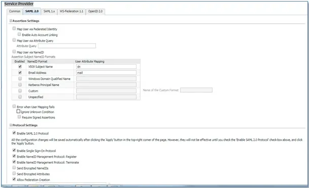 Authentification unique SAML (SSO) à l'aide du fournisseur d'identité Oracle, configuration du fournisseur de services