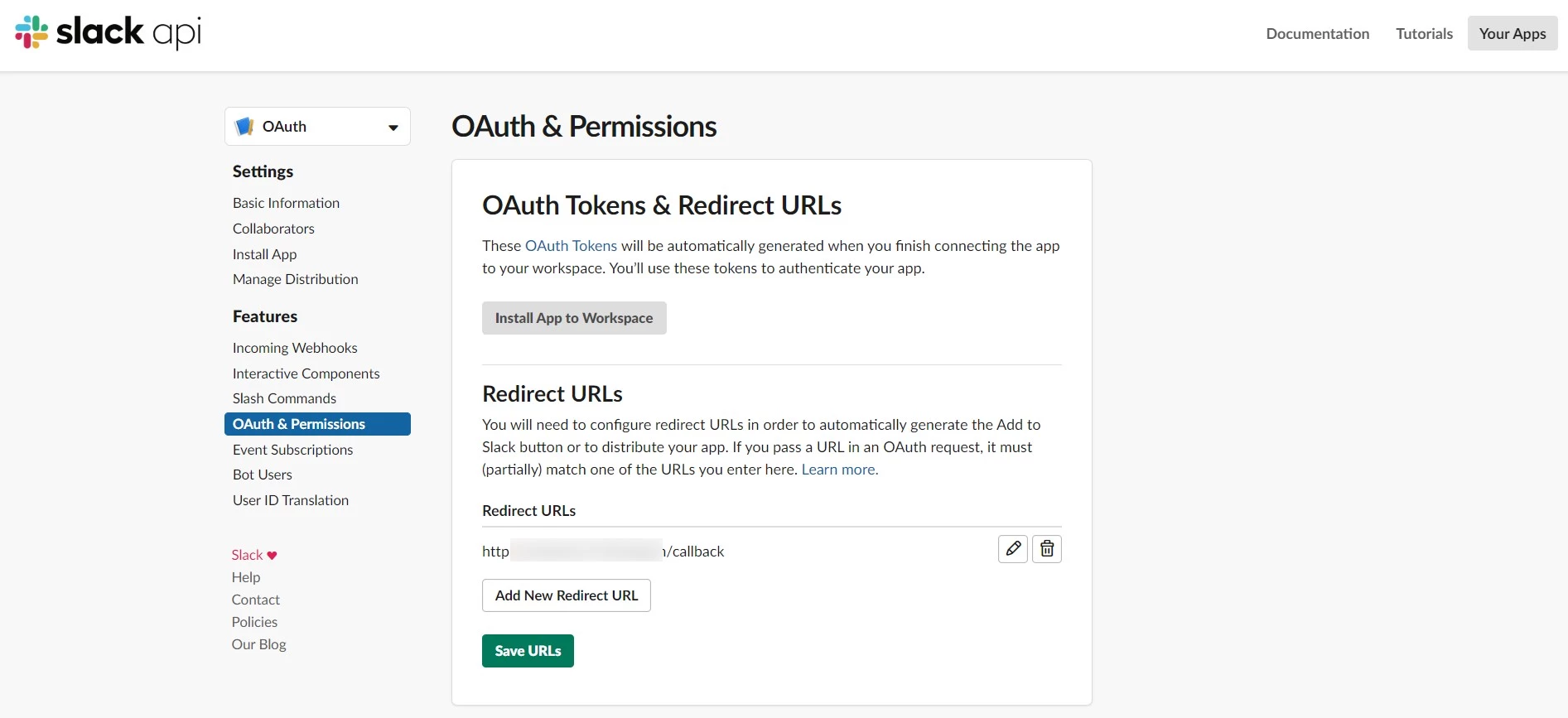 OAuth/OpenID/OIDC Single Sign On (SSO) using Slack Identity Provider, Add Redirect URL