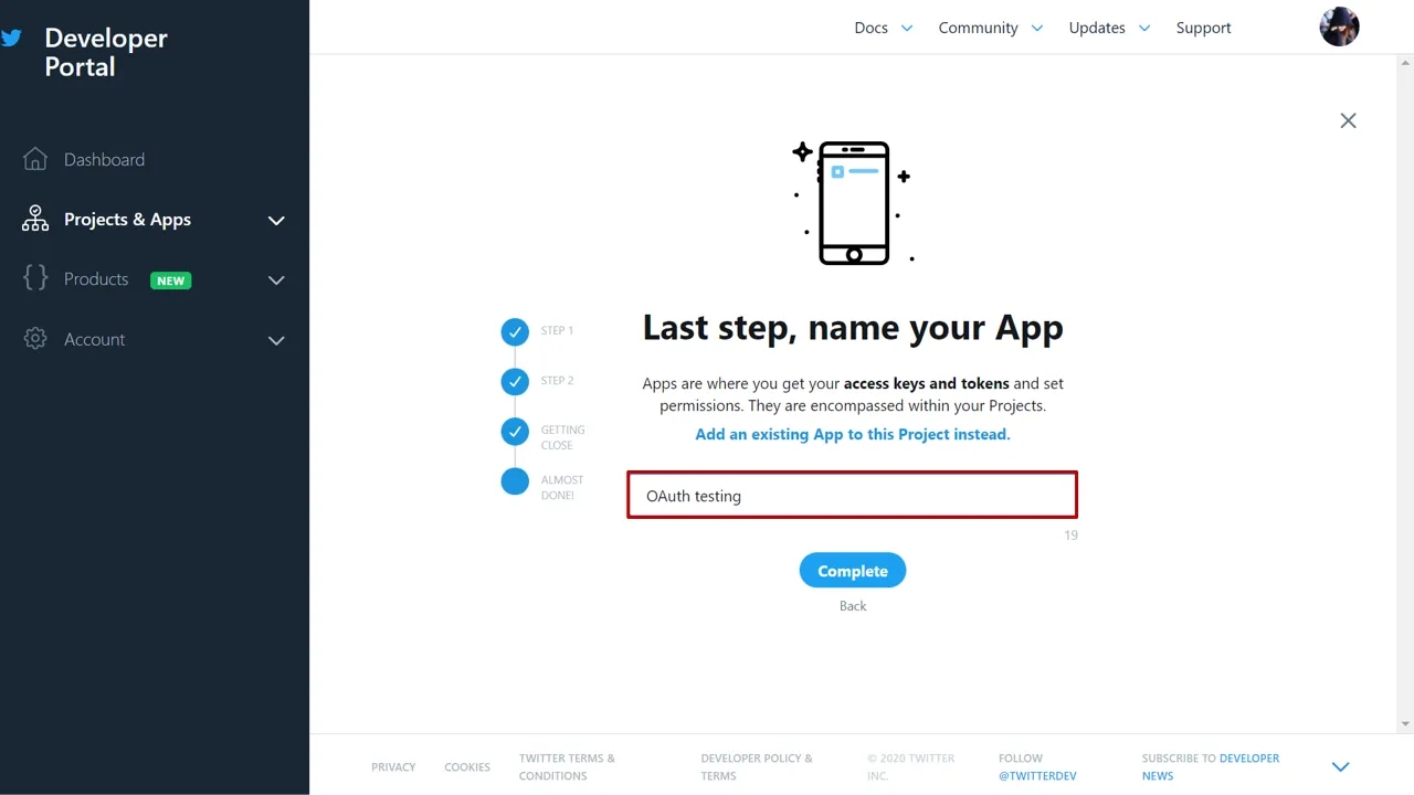 OAuth/OpenID Twitter Single Sign On SSO twitter app name