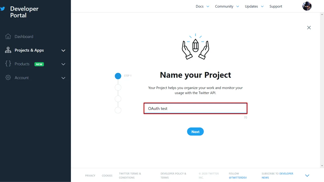 Login with Twitter into Joomla | Twitter SSO with Joomla, Project Name