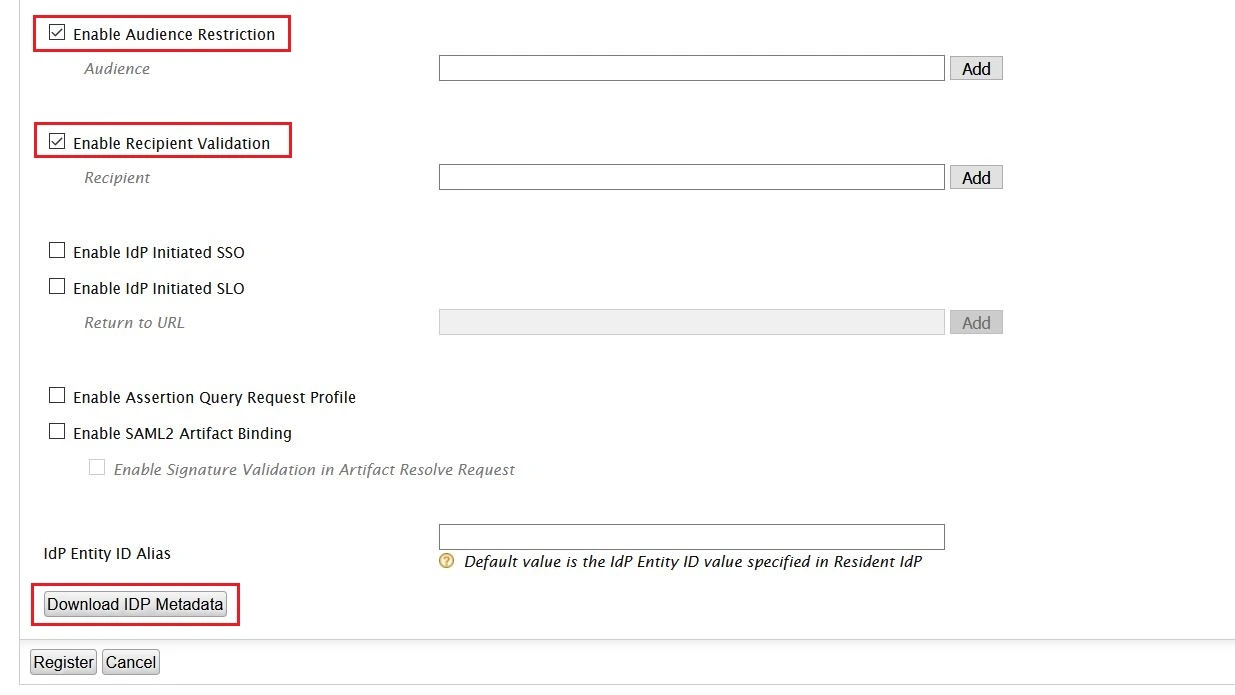 SAML Single Sign On (SSO) using WSO2 as Identity Provider, Enable Audience validation and Download IDP Metadata File
