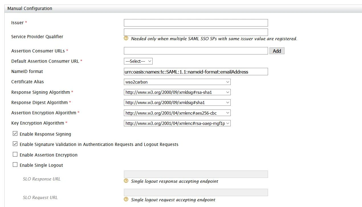 SAML Single Sign On (SSO) using WSO2 as Identity Provider, Configuring Service Providers Meta Details