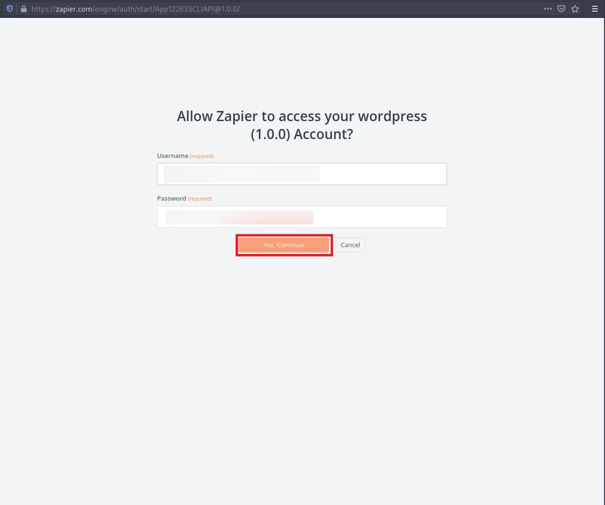 zapier integration with basic authentication:basic-authentication-yes-continue-button