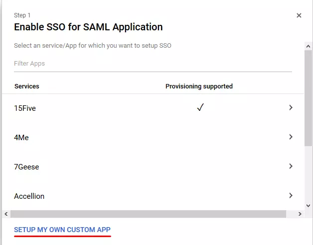 SAML Single Sign-On (SSO) using G suite / google apps Identity Provider (IdP), Setup own custom app