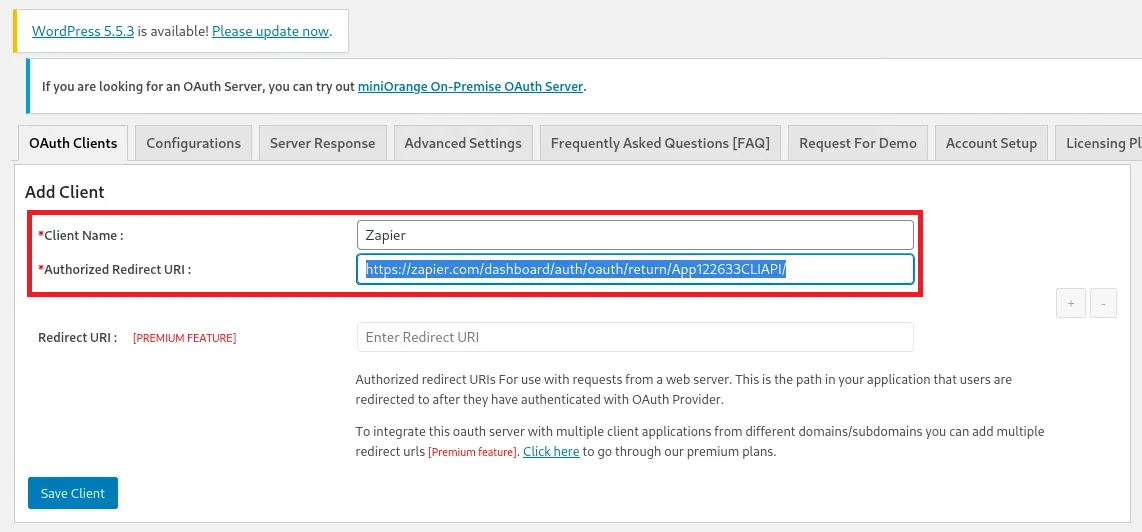 wordpress Fill the required details