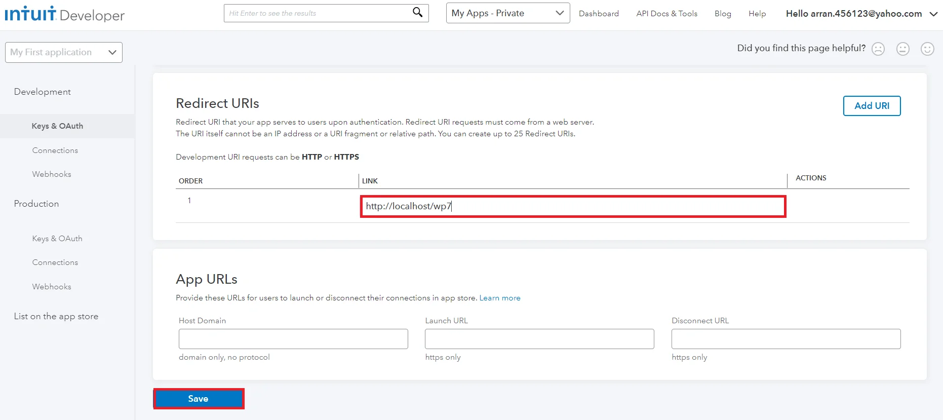 intuit single sign-on sso : save settings