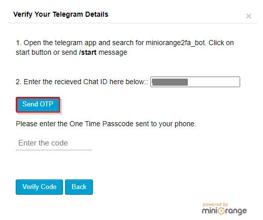 Login with Telegram Verification - Click on the Telegram Send Otp Button