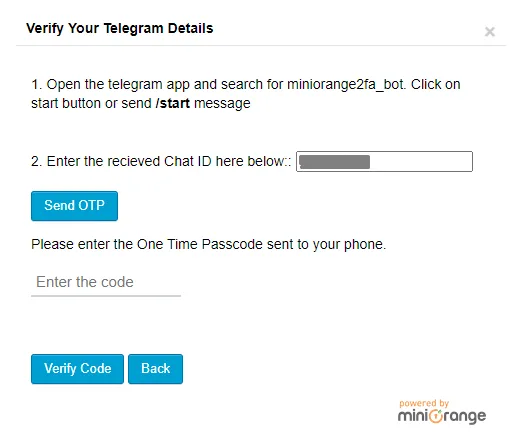 Enter required details for Telegram vrification