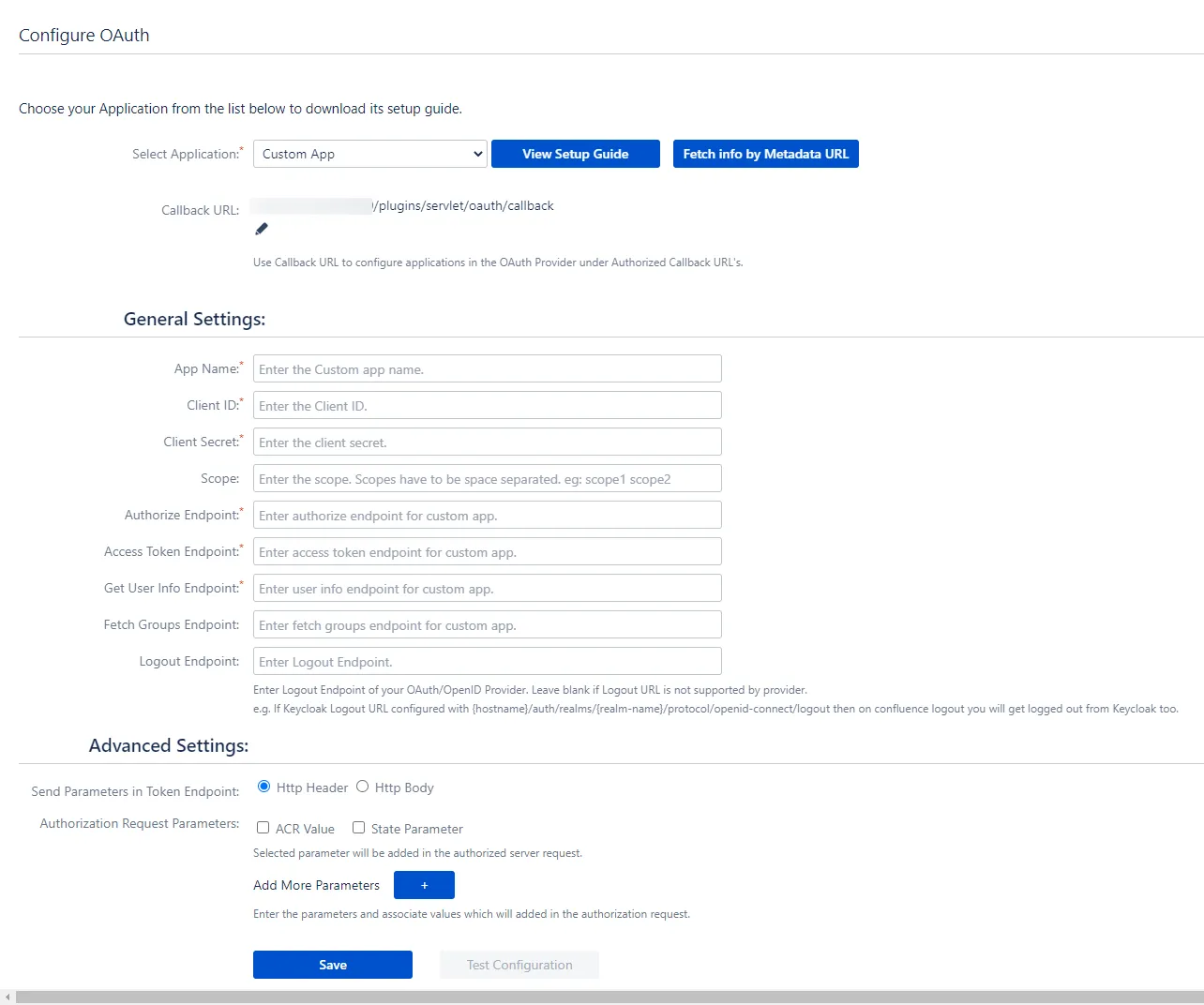 OAuth / OpenID Single Sign On (SSO) into Confluence, Configure Custom OAuth app