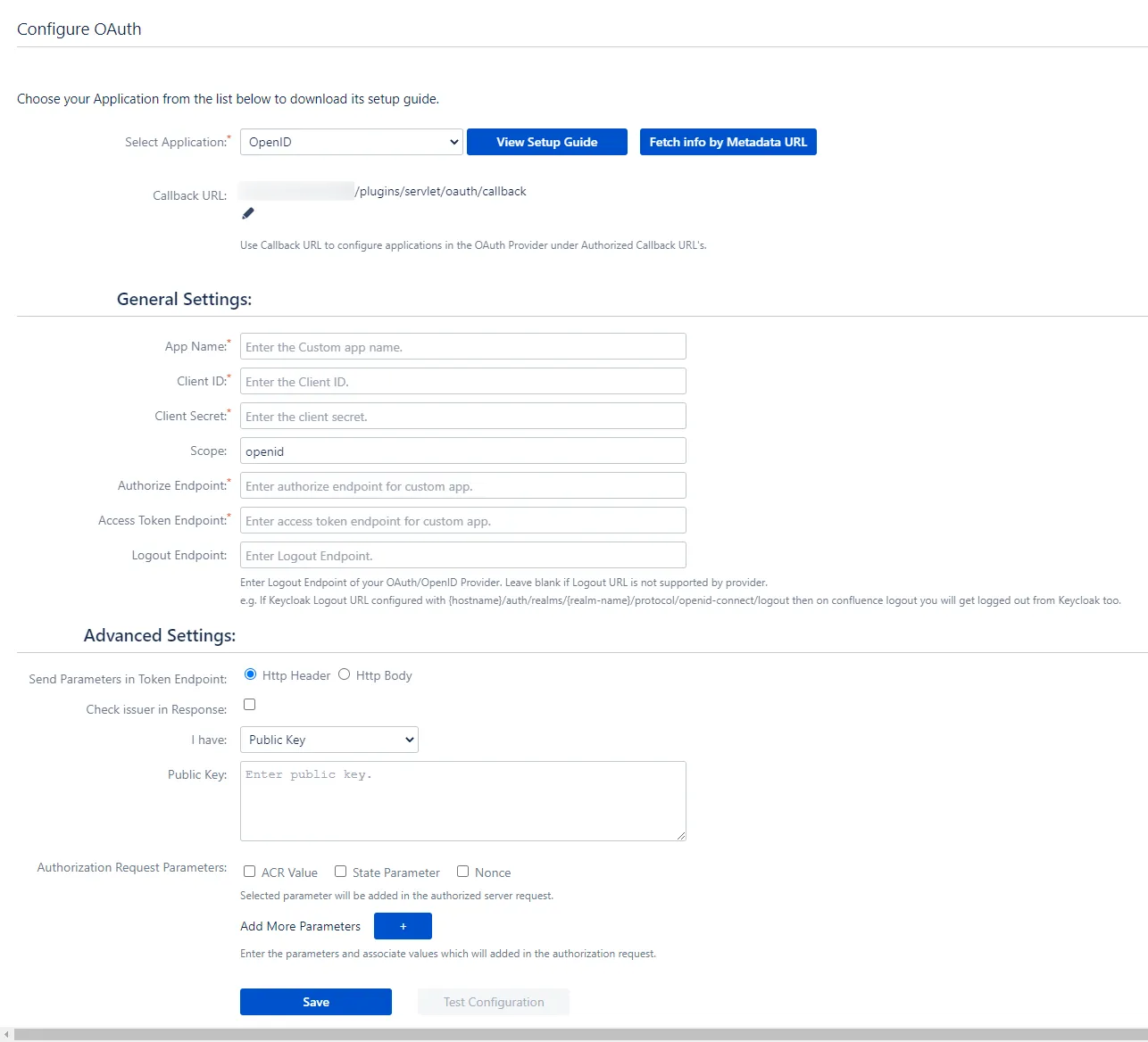 OAuth / OpenID Single Sign On (SSO) into Confluence, Configure Custom OpenId app