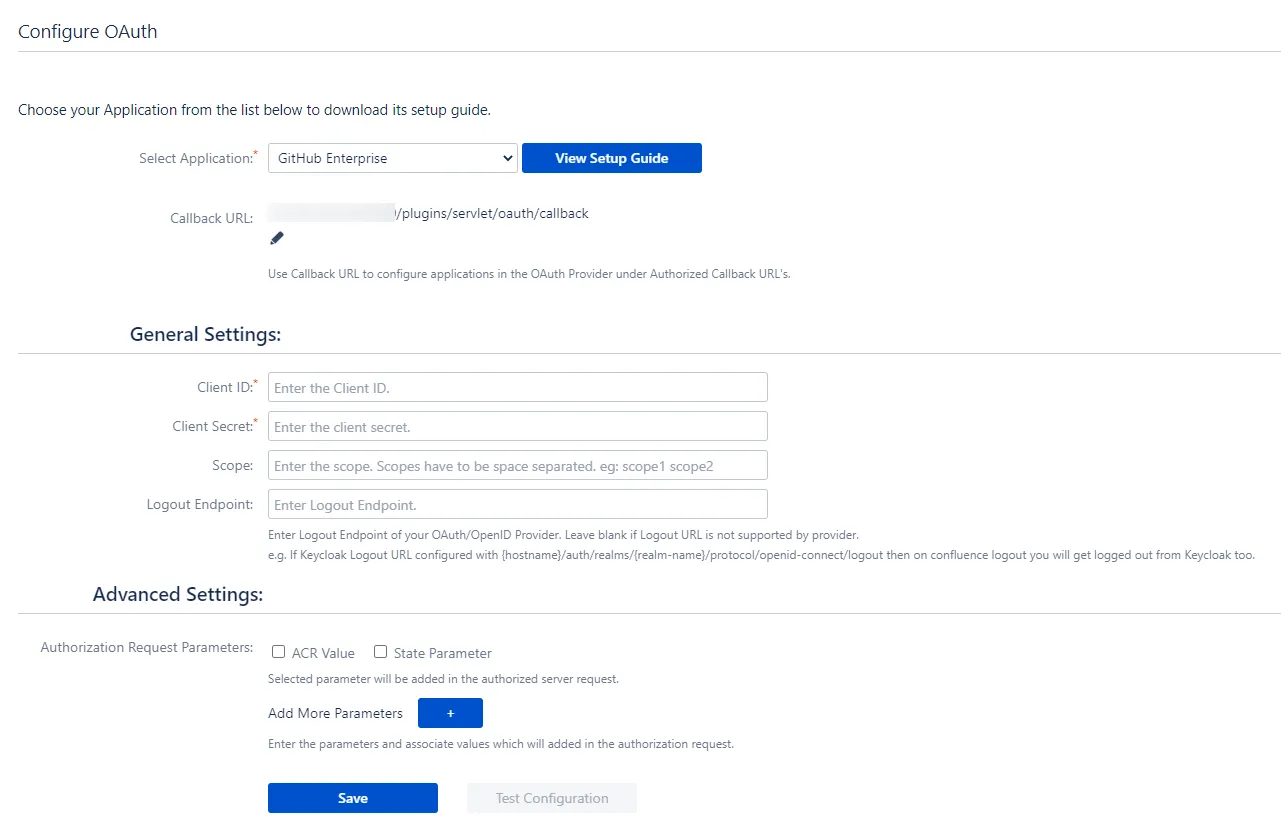 Confluence OAuth / OPenID Single Sign On (SSO) using Github Enterprice, Configuration