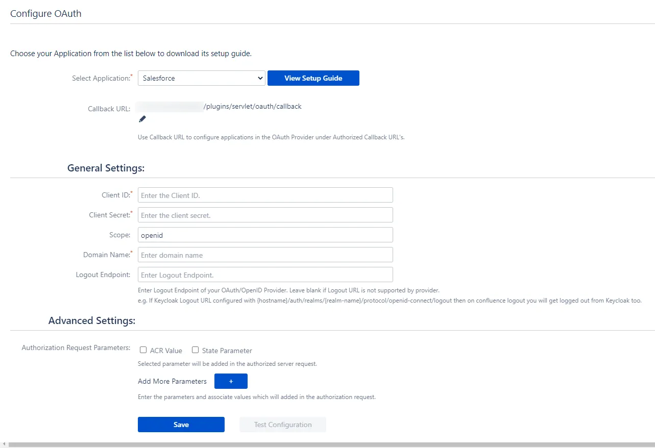 Confluence OAuth / OPenID Single Sign On (SSO) using Salesforce, Configuration