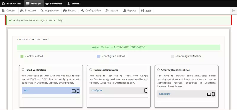 Drupal 2FA Successfully Configured Authy Authenticator method