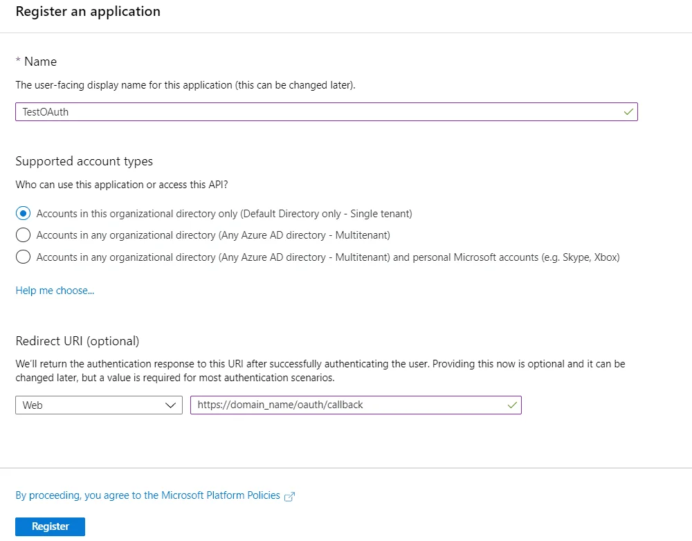 Drupal OAuth OpenID OIDC Single Sign On (SSO) Azure AD SSO Rgistration