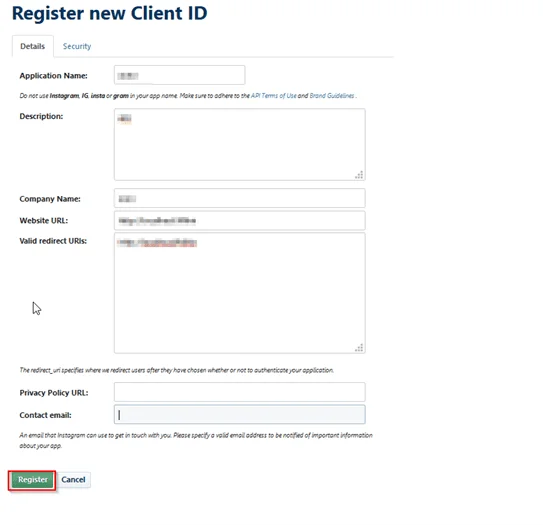 Instagram SSO Register New Client ID miniOrange OAuth Client