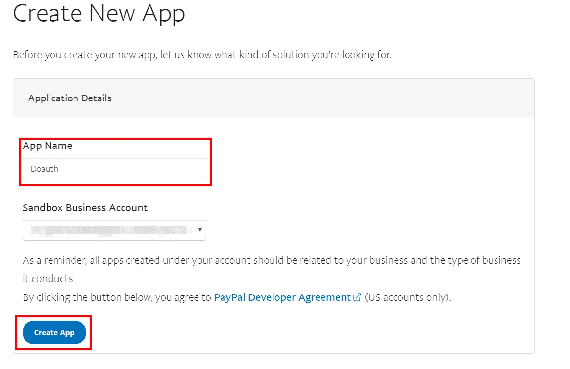 Drupal Paypal SSO Create New App