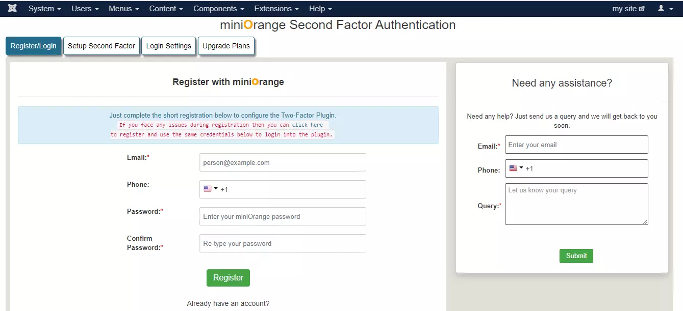 Joomla 2 Factor authentication (2FA) (MFA) with Google Authenticator, registration