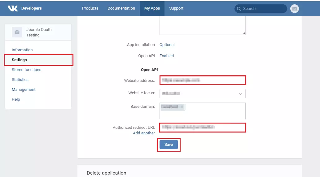 Vkontakte OAuth OpenID Connect with Joomla | Single Sign-On with Joomla using Vkontakte, Redirect URL