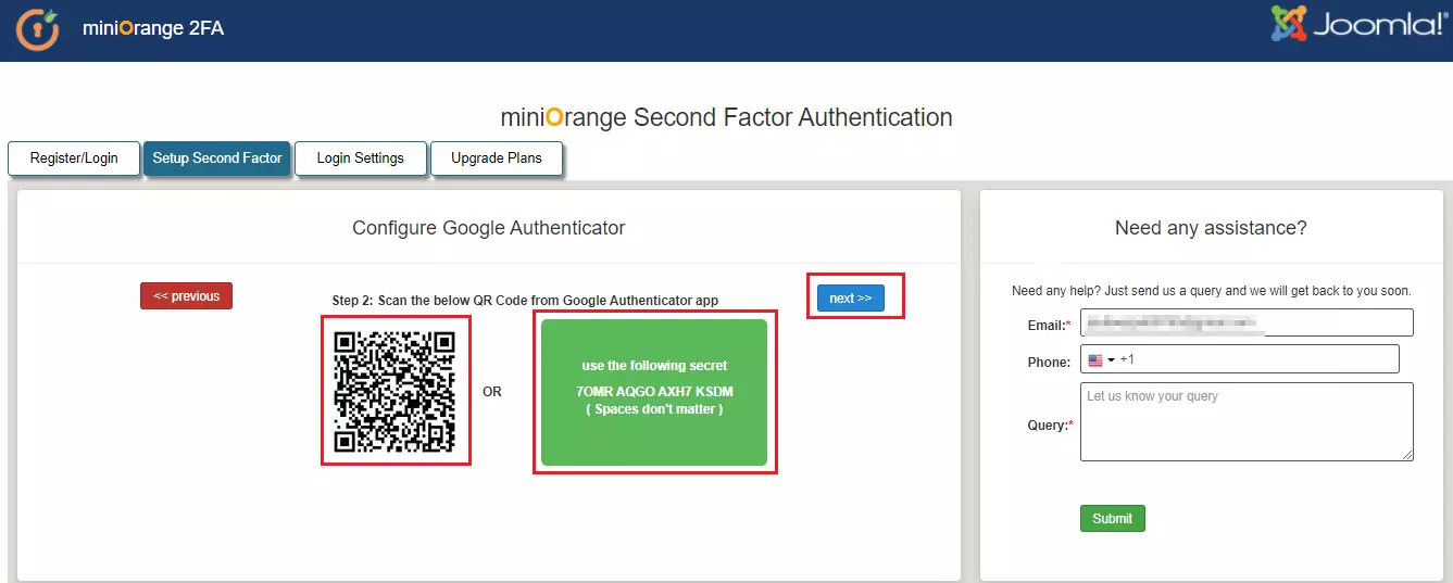 Joomla 2 Factor authentication (2FA) (MFA) with Google Authenticator, Scan the QR code