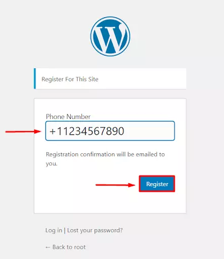OTP Verification Enter Phone Register using Phone number