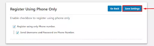 OTP Verification Save Settings Register using Phone number
