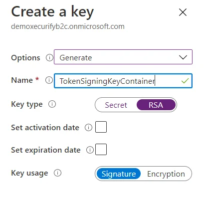 ASP.NET SAML Single Sign-On (SSO) using Azure B2C as IDP - Create the signing key