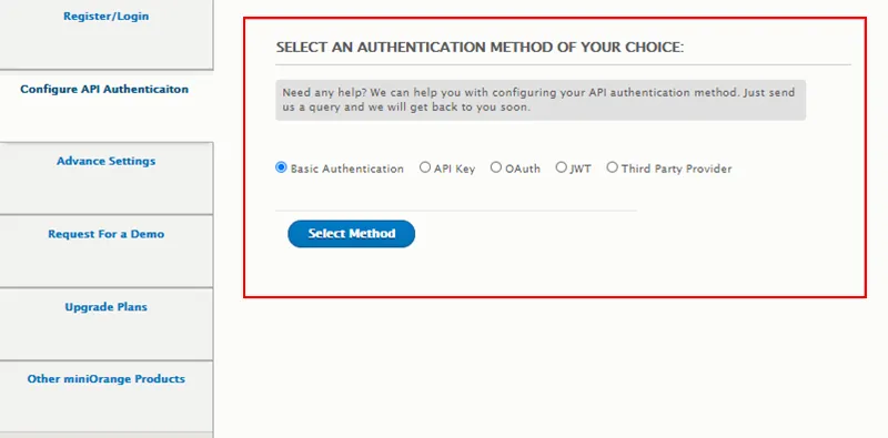 Drupal API Authentication select basic authentication method