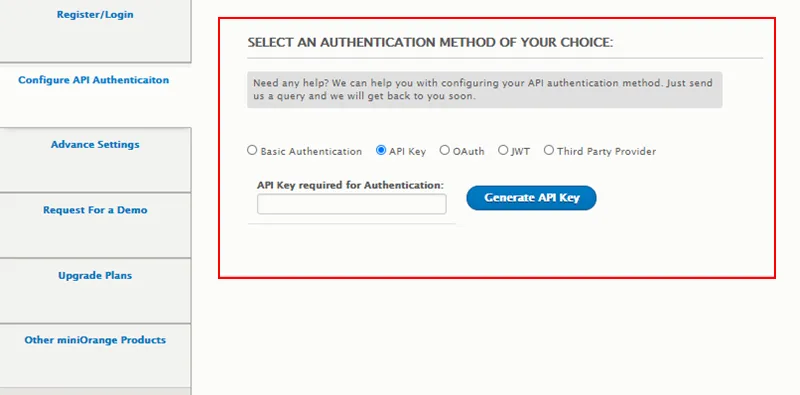 Drupal REST API Authentication select API key method