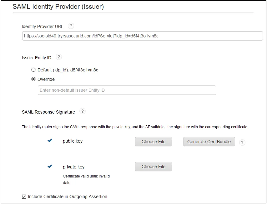 Drupal RSA SecurID sso certificate outgoing assertion