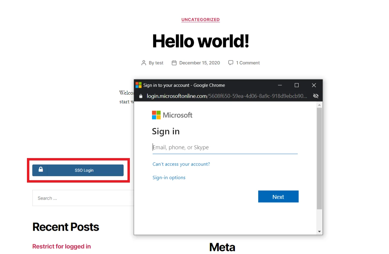 loginform addon sso-login knapp