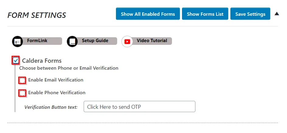 OTP Verification Caldera phone email