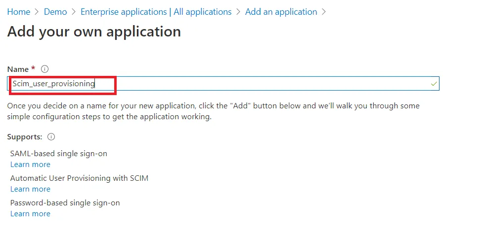 User provisioning with Azure AD of SCIM Standard Application Name SCIM_User_provisioning