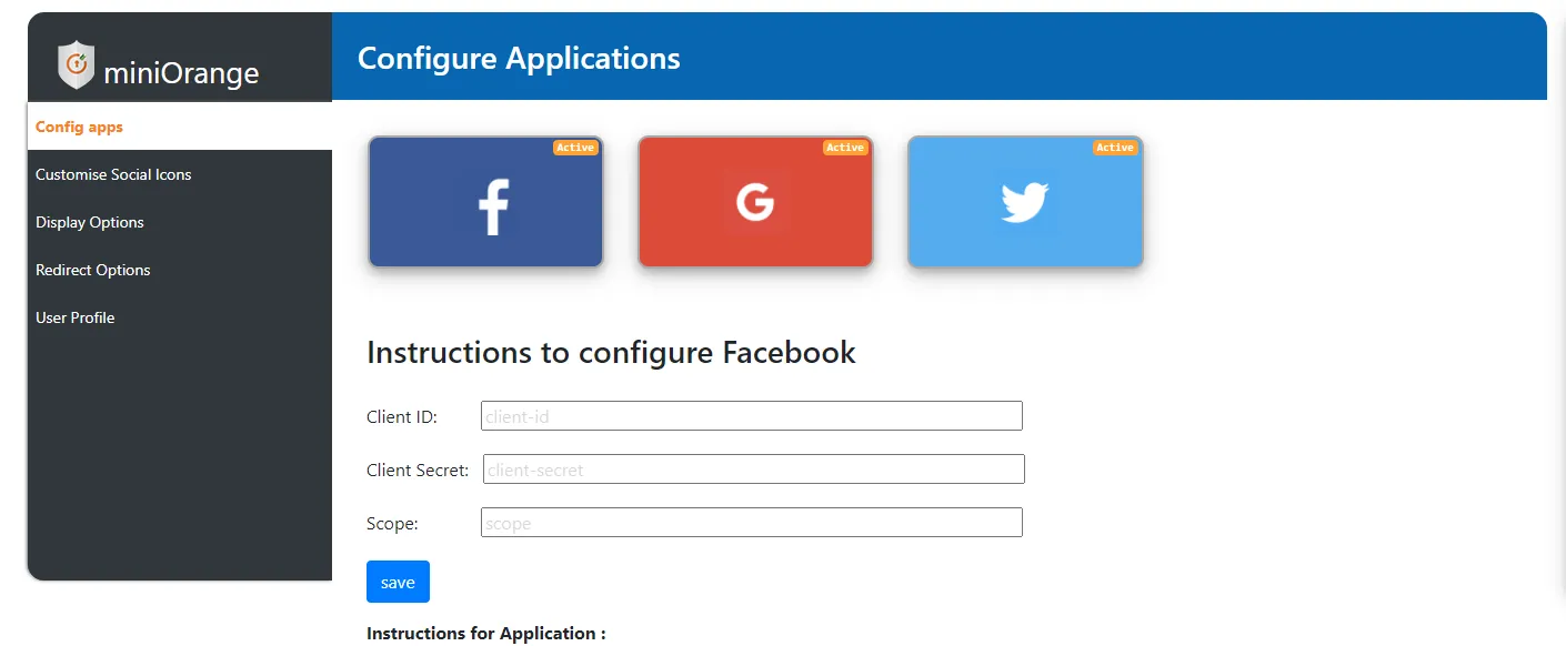 Social Login configure apps