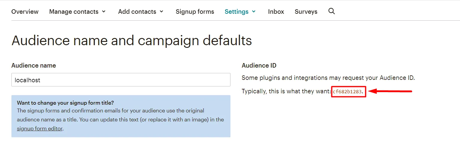 mailchimp Audience id as a List ID