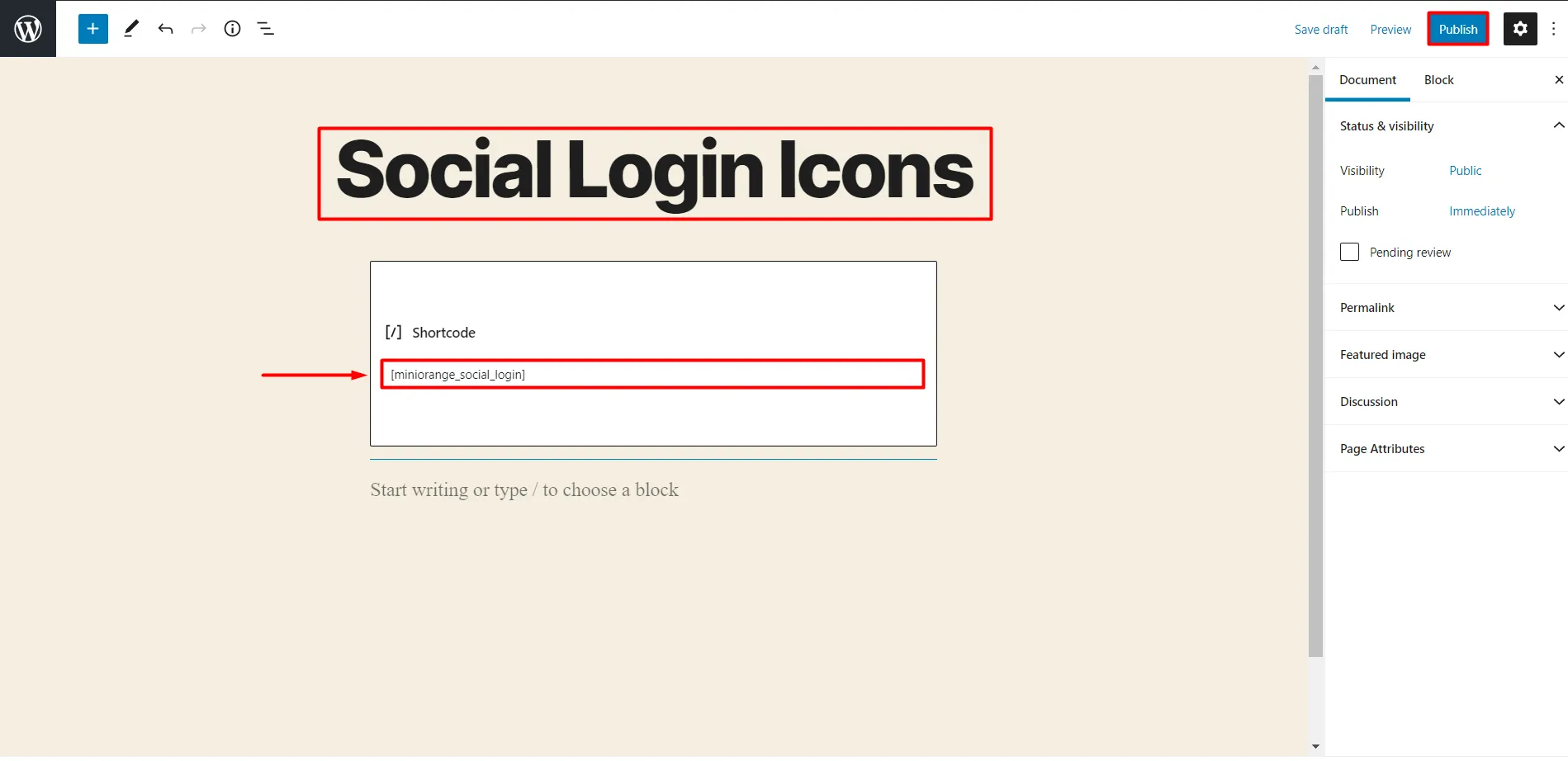 social login shortcode in edit page