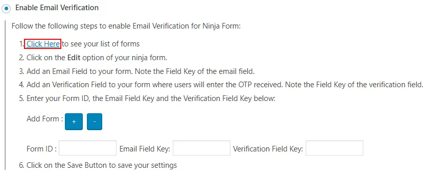 OTP Verification List of forms