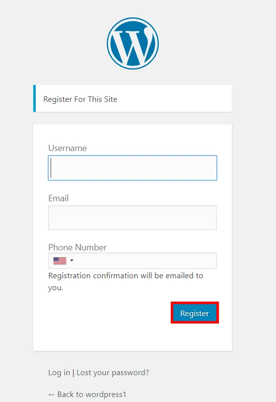 OTP Verification WordPress Default TML Registration Register new field