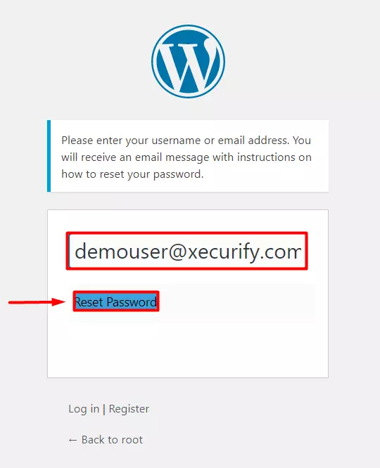 WordPress Password Reset - Click reset password link