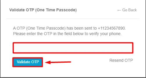 OTP Verification OTP over Call Enter OTP validate button