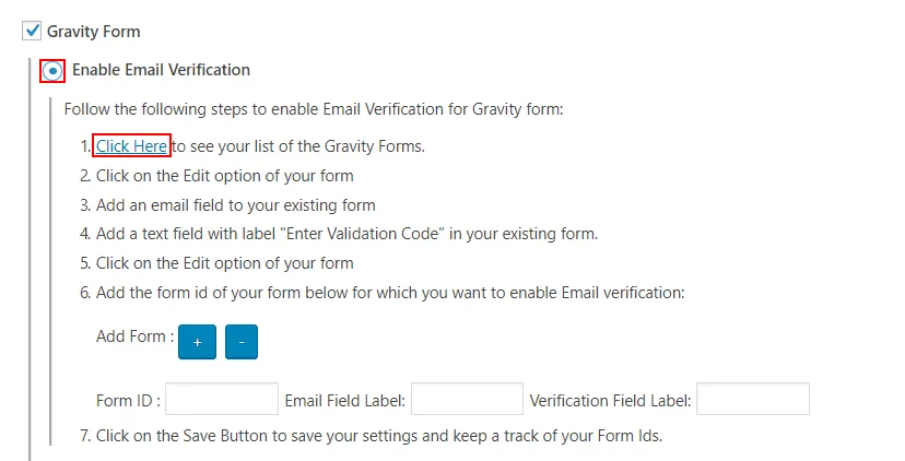 OTP Verification Gravity Form see list of forms