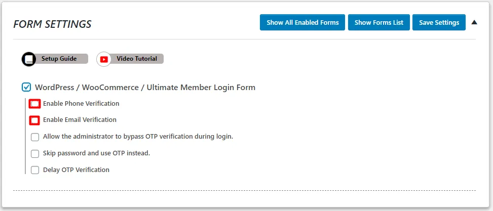 OTP Verification WordPress Ultimate Member WooCommerce Login Form Choose Email Phone