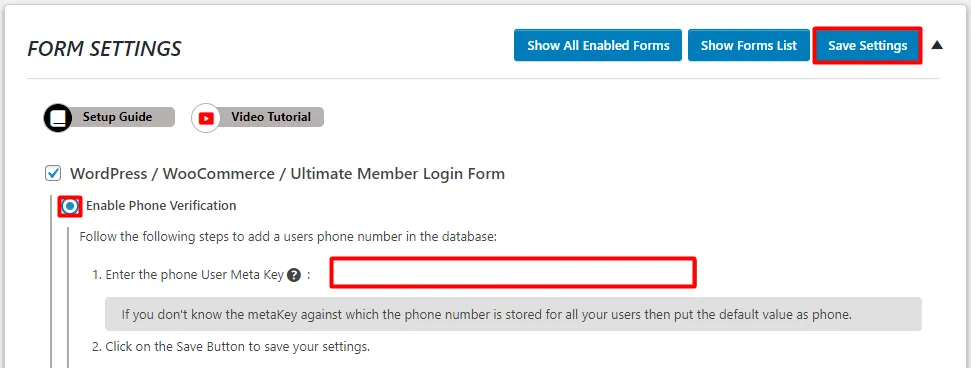 OTP Verification WordPress Ultimate Member WooCommerce Login Form Phone Meta Key