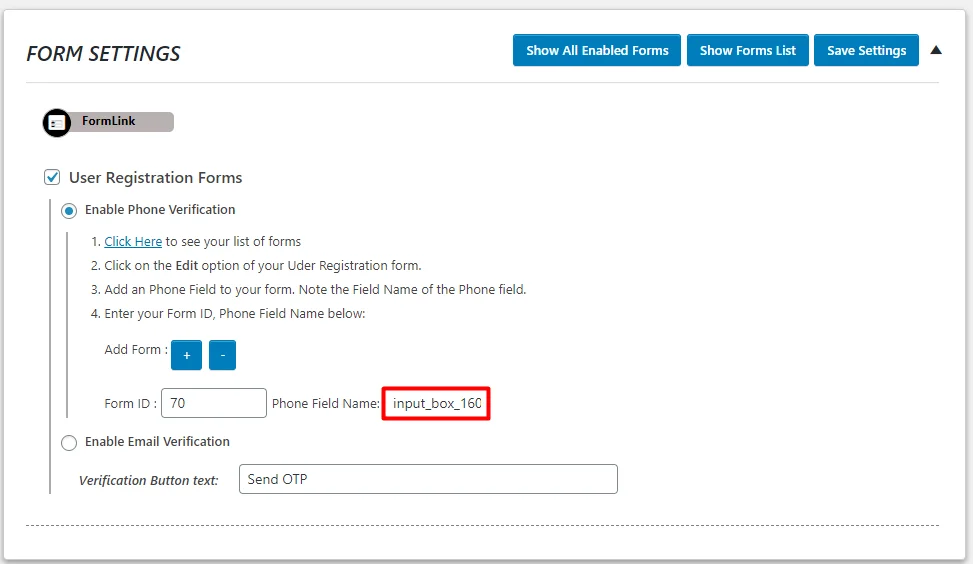 OTP Verification User registration Enter ID WP Everest